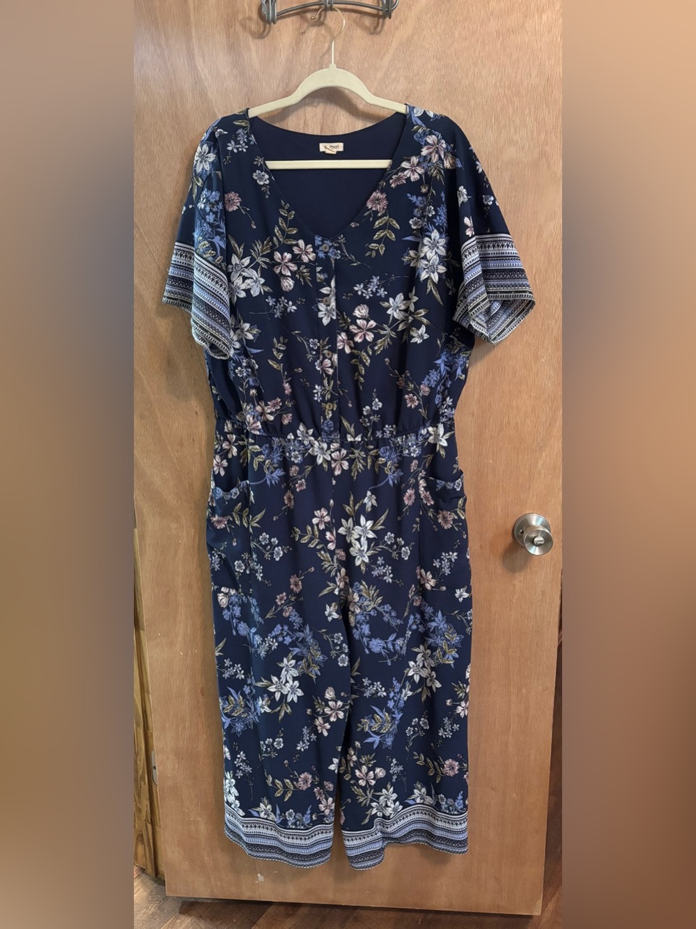 Westport Navy Floral Jumpsuit with Border Trim